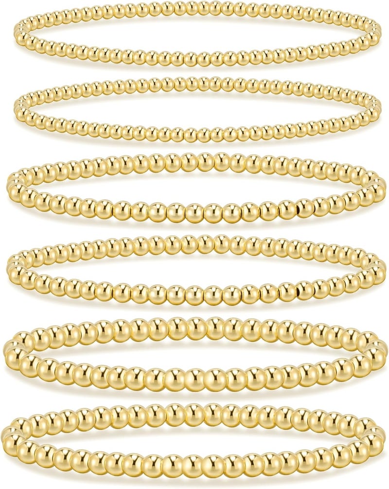 adoyi Gold Bracelets for Women Waterproof, 14K Gold Plated Beaded Strand Bead Ball Bracelets stack Adjustable Jewelry Set for Gifts - Image 1